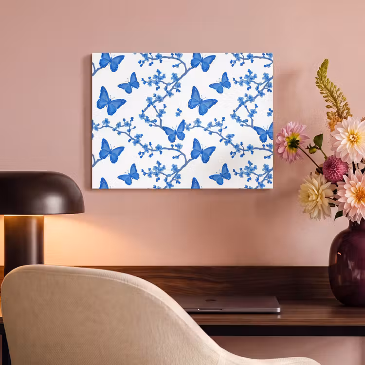 Akoestisch schilderij - Vlinder - Bloemen - Blauw — 4