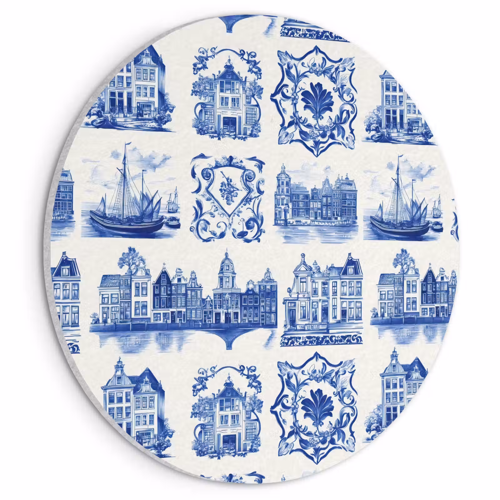 Akoestisch schilderij rond - Huizen - Schepen - Blauw — 1