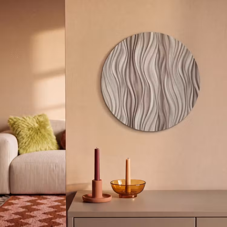 Akoestisch schilderij rond - Golven - 3D - Crème — 3