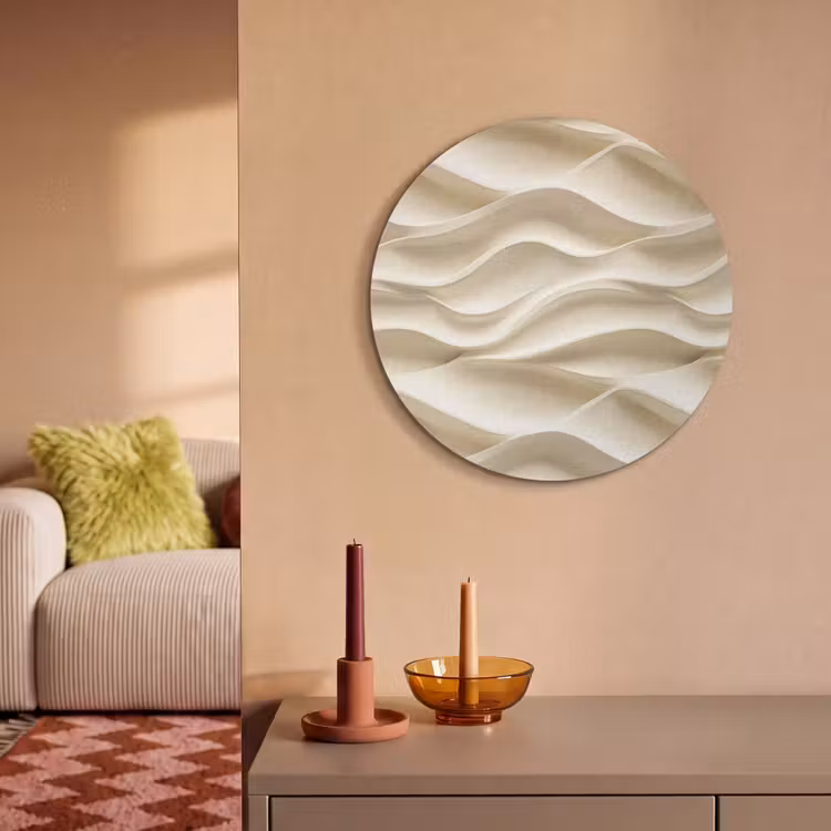 Akoestisch schilderij rond - Lijnen - Golvend - Crème — 3