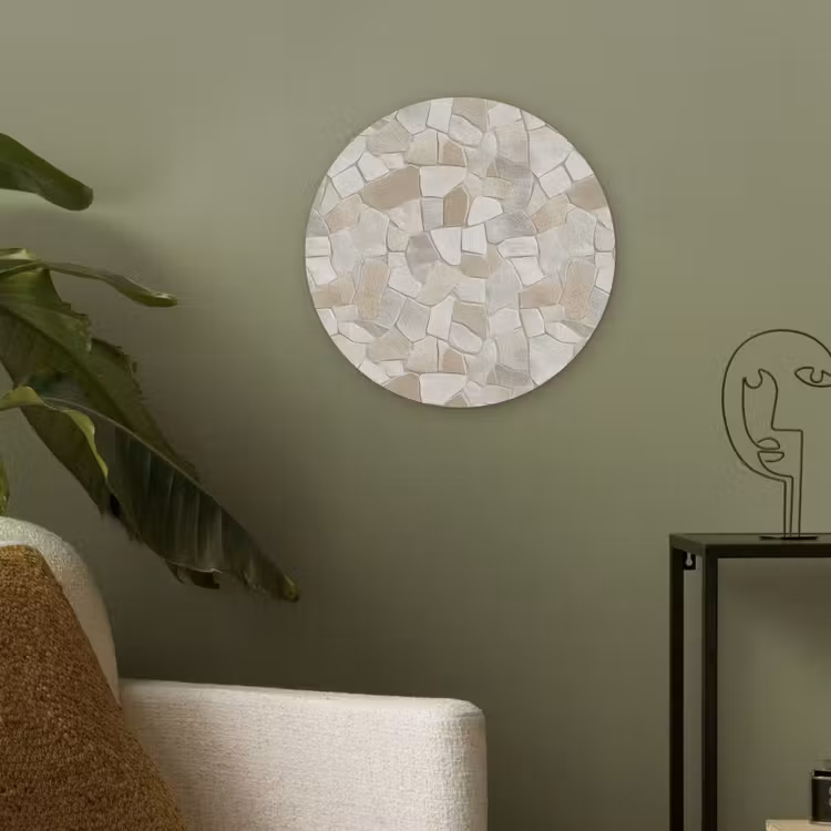 Akoestisch schilderij rond - Mozaïek - Stenen - Beige — 4