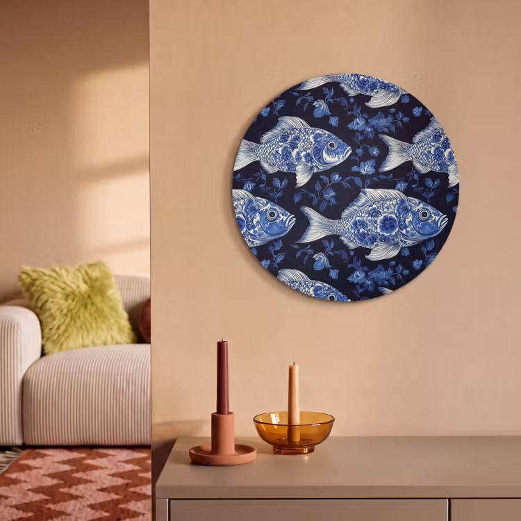 Akoestisch schilderij rond - Vissen - Bloemen - Blauw — 3