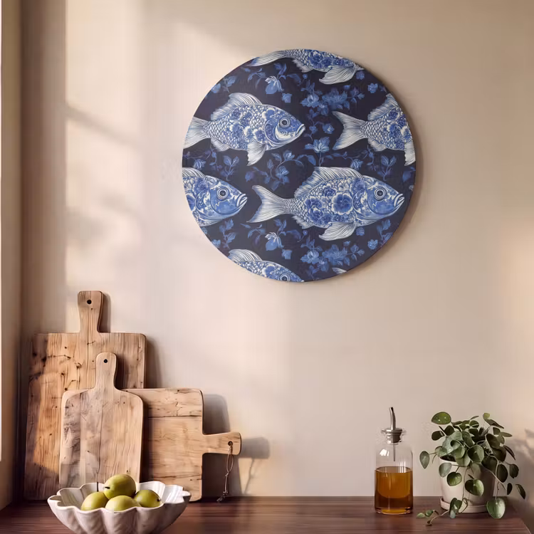 Akoestisch schilderij rond - Vissen - Bloemen - Blauw — 4