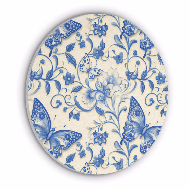 Akoestisch schilderij rond - Vlinders - Bloemen - Blauw - Botanisch — 1