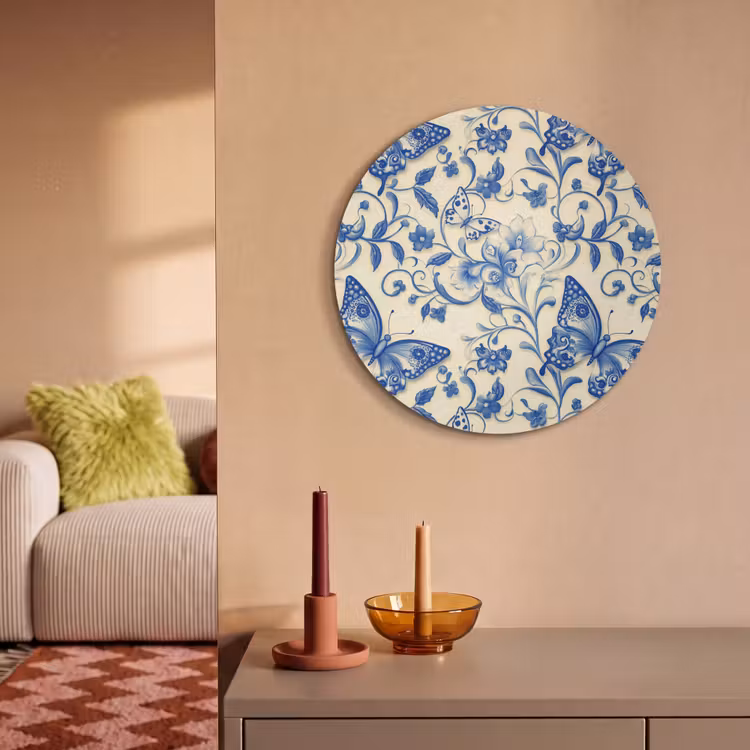 Akoestisch schilderij rond - Vlinders - Bloemen - Blauw - Botanisch — 3