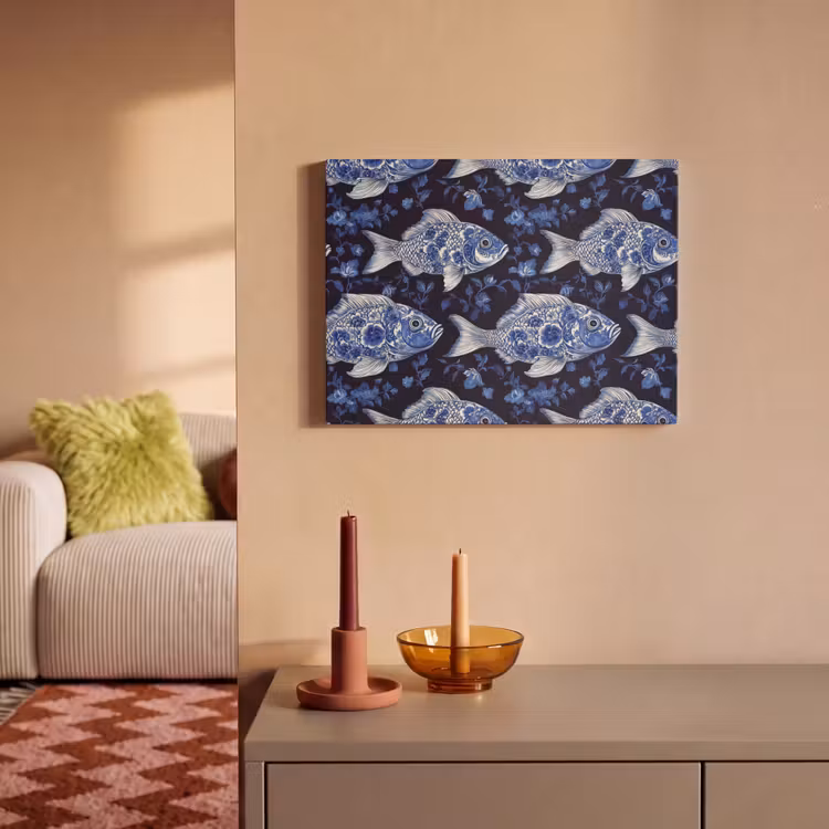 Akoestisch schilderij - Vissen - Bloemen - Blauw — 2