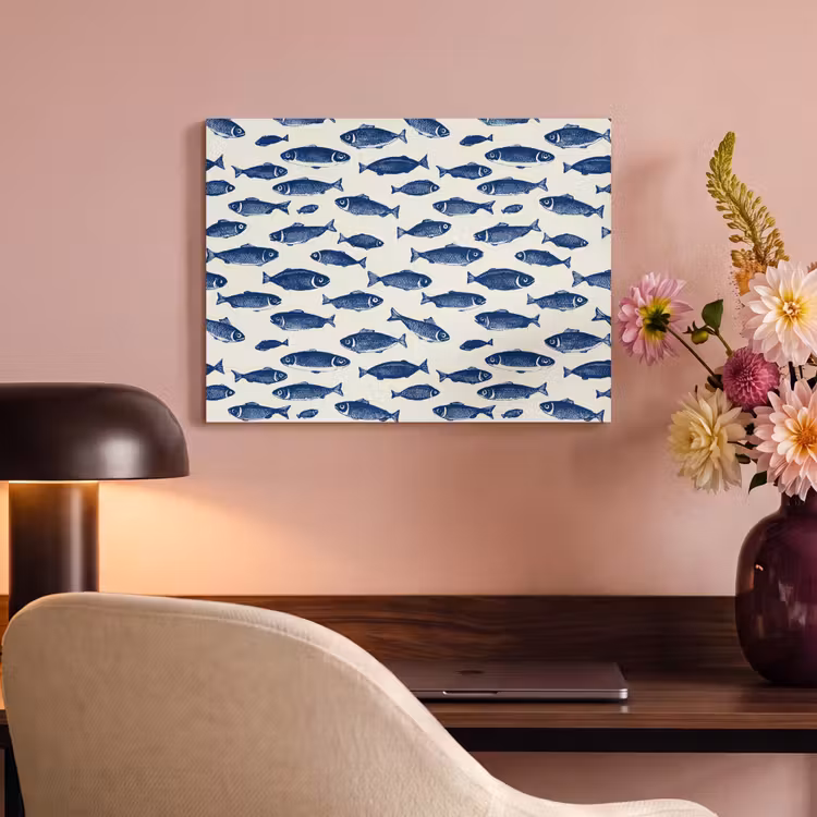 Akoestisch schilderij - Vissen - Patroon - Blauw - Wit — 4