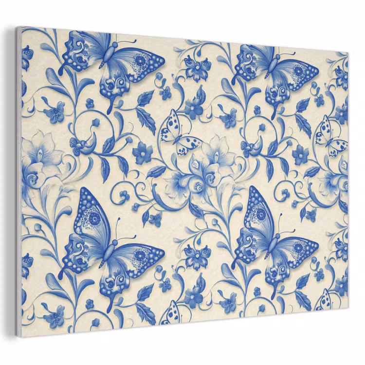 Akoestisch schilderij - Vlinders - Bloemen - Blauw - Botanisch — 1