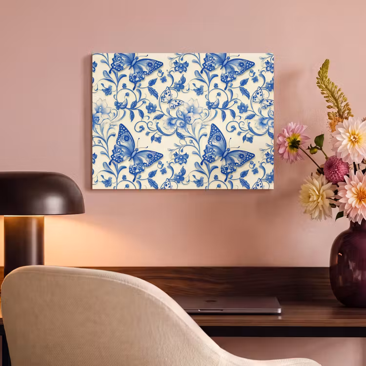 Akoestisch schilderij - Vlinders - Bloemen - Blauw - Botanisch — 4