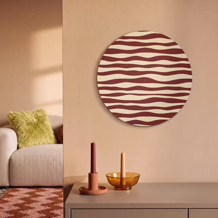 Akoestisch schilderij rond - Golven - Rood - Patroon - Crème — 3
