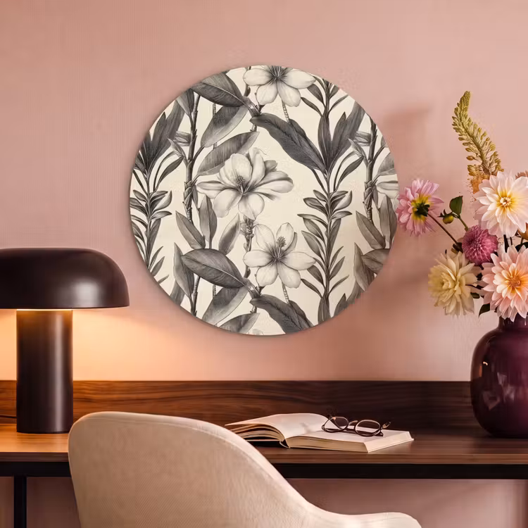Akoestisch schilderij rond - Klassiek - Botanisch - Zwart - Beige — 2