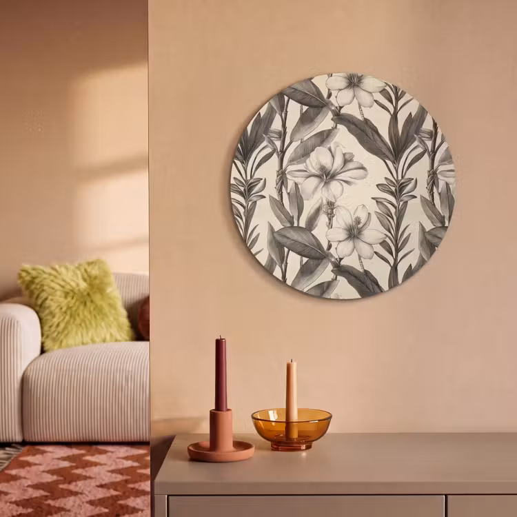 Akoestisch schilderij rond - Klassiek - Botanisch - Zwart - Beige — 3