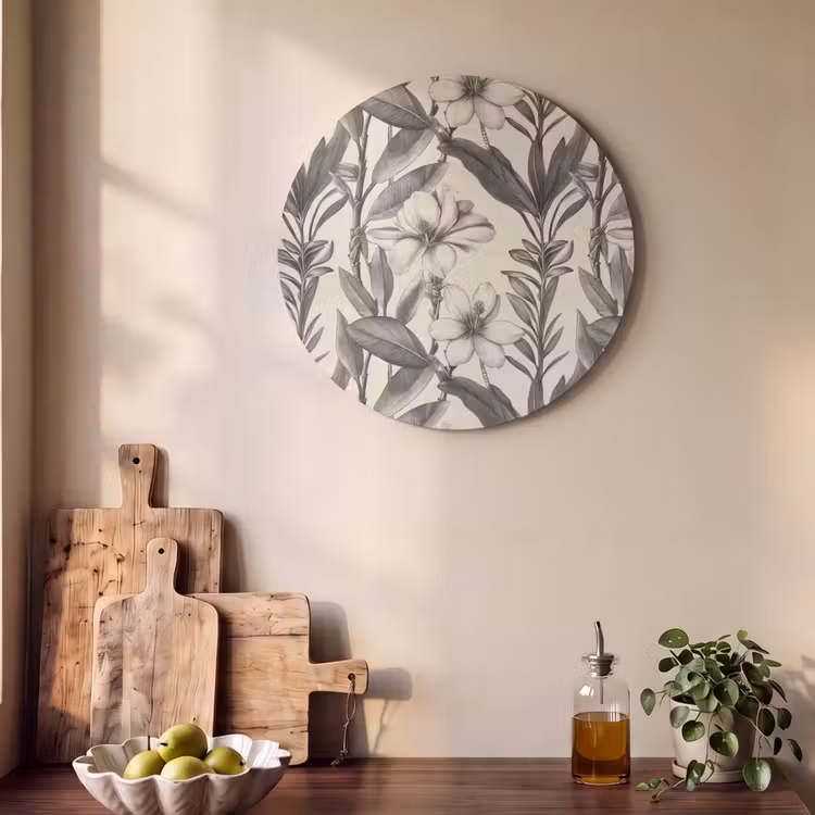 Akoestisch schilderij rond - Klassiek - Botanisch - Zwart - Beige — 4