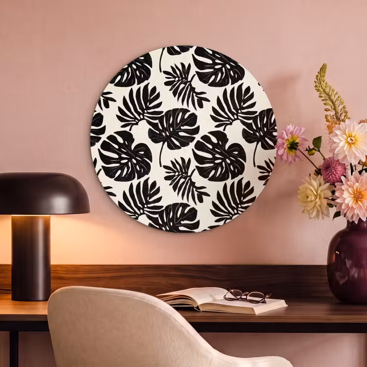 Akoestisch schilderij rond - Modern - Monstera - Zwart — 2