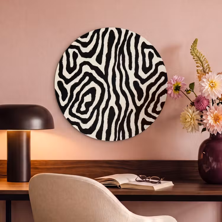 Akoestisch schilderij rond - Zebra - Zwart - Abstract — 2