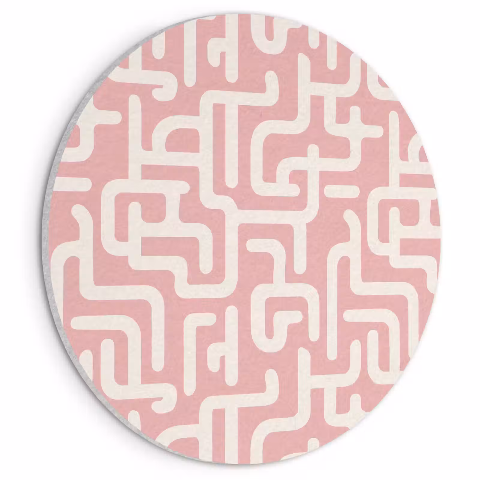 Akoestisch schilderij rond - Doolhofpatroon - Roze - Wit - Abstract — 1