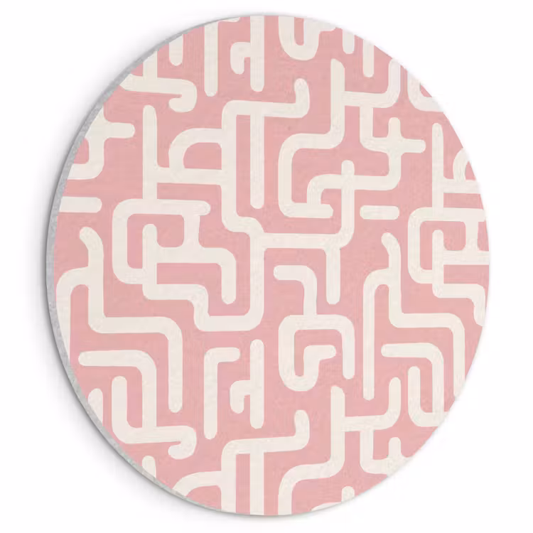 Akoestisch schilderij rond - Doolhofpatroon - Roze - Wit - Abstract — 1