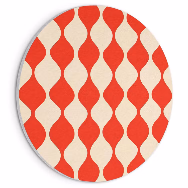 Akoestisch schilderij rond - Golvend patroon - Retro - Rood - Beige — 1