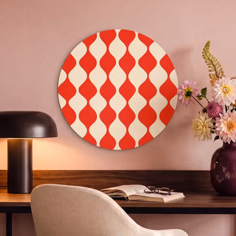 Akoestisch schilderij rond - Golvend patroon - Retro - Rood - Beige — 2