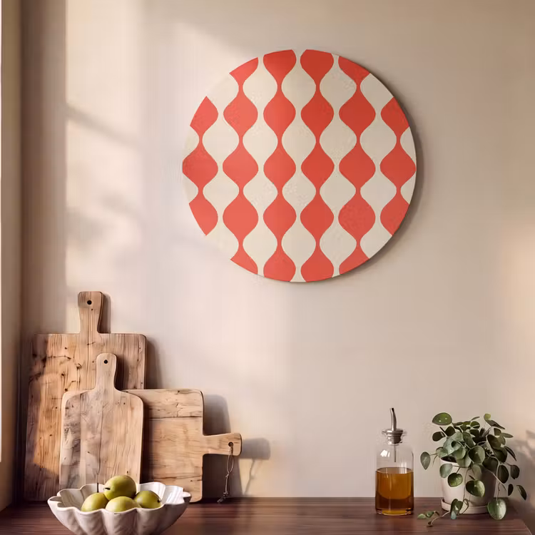 Akoestisch schilderij rond - Golvend patroon - Retro - Rood - Beige — 4