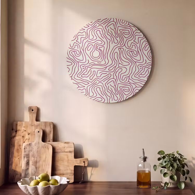 Akoestisch schilderij rond - Kronkelende lijn - Magenta - Crème — 4