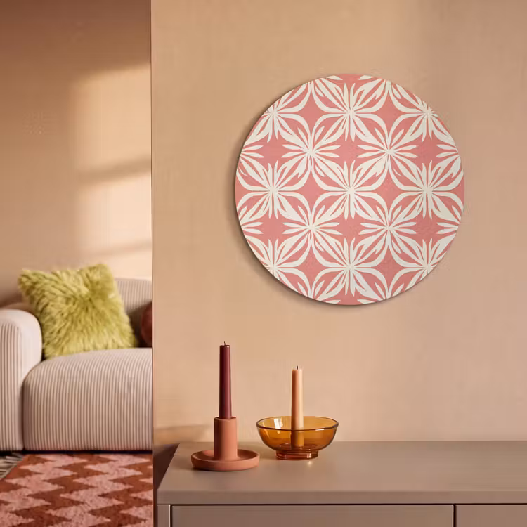 Akoestisch schilderij rond - Roze - Bloemenmotief - Wit - Modern — 3