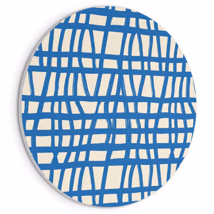 Akoestisch schilderij rond - Ruitpatroon - Blauw - Crème — 1