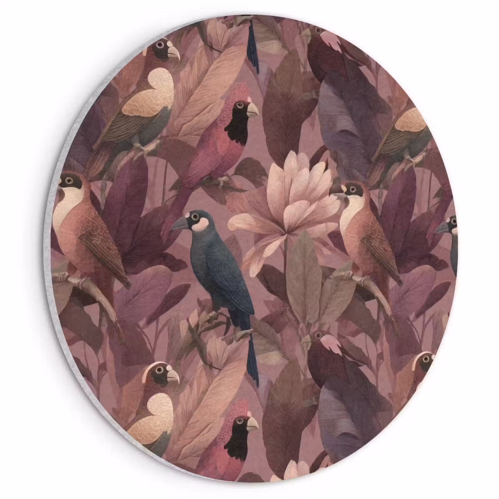 Akoestisch schilderij rond - Vogels - Bladeren - Roze — 1