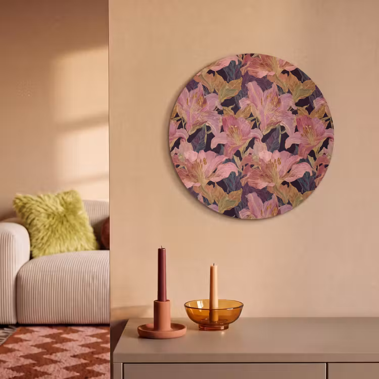 Akoestisch schilderij rond - Lelies - Patroon - Roze - Goud — 3