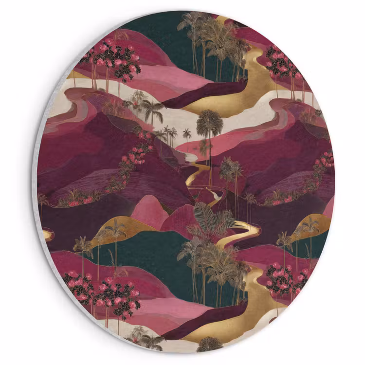 Akoestisch schilderij rond - Magisch - Palmbomen - Goud — 1