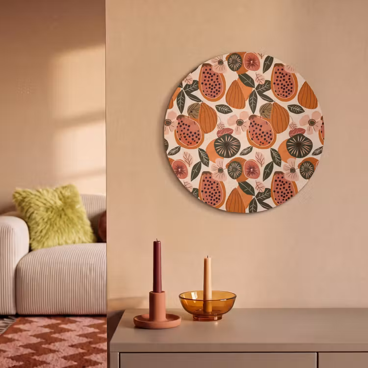 Akoestisch schilderij rond - Papaja - Bloesem - Oranje — 3