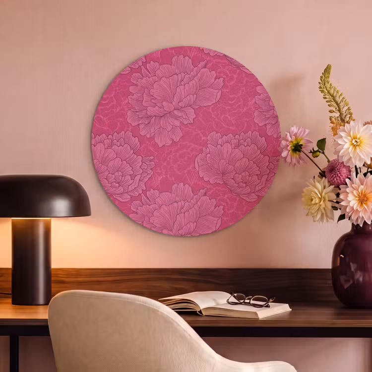 Akoestisch schilderij rond - Pioenrozen - Energiek - Roze — 2