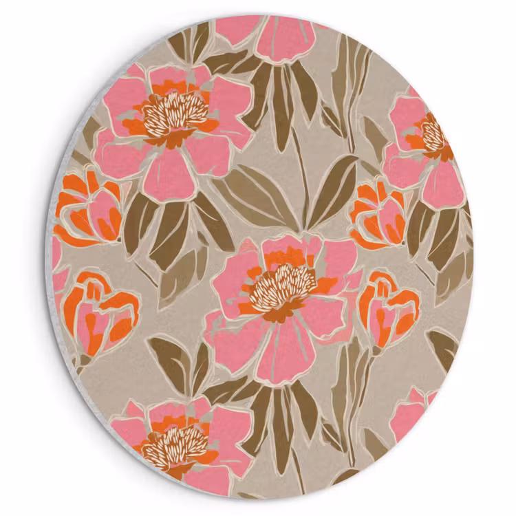 Akoestisch schilderij rond - Pioenrozen - Patroon - Roze — 1