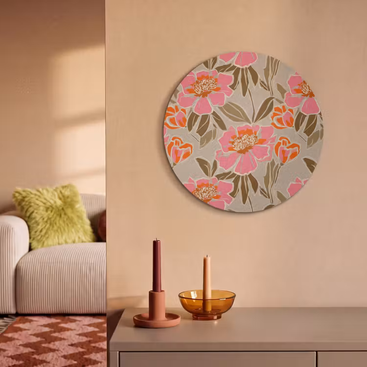 Akoestisch schilderij rond - Pioenrozen - Patroon - Roze — 3