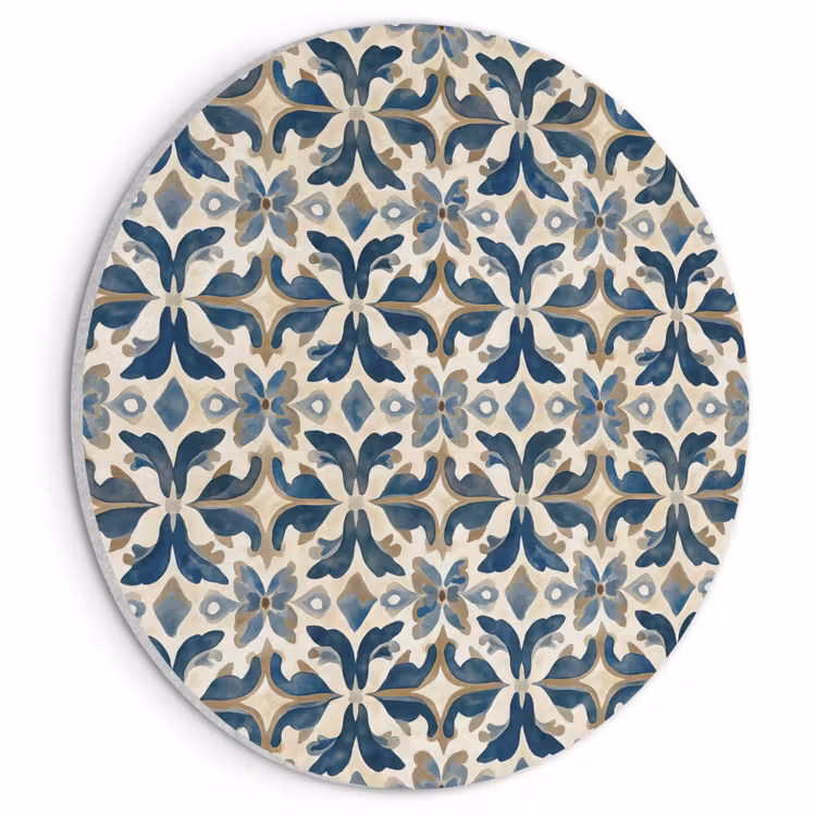 Akoestisch schilderij rond - Tegel - Patroon - Blauw - Beige — 1