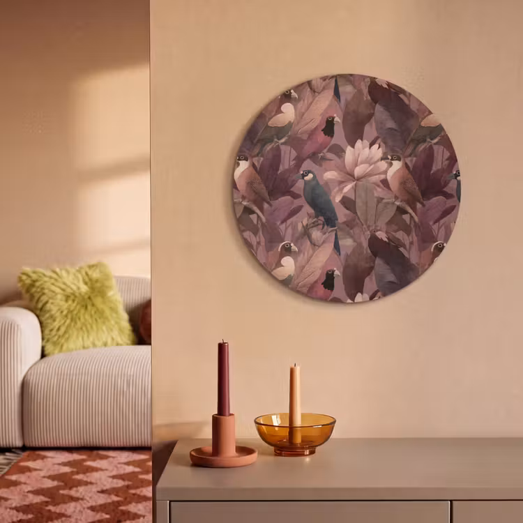 Akoestisch schilderij rond - Vogels - Bladeren - Roze — 3