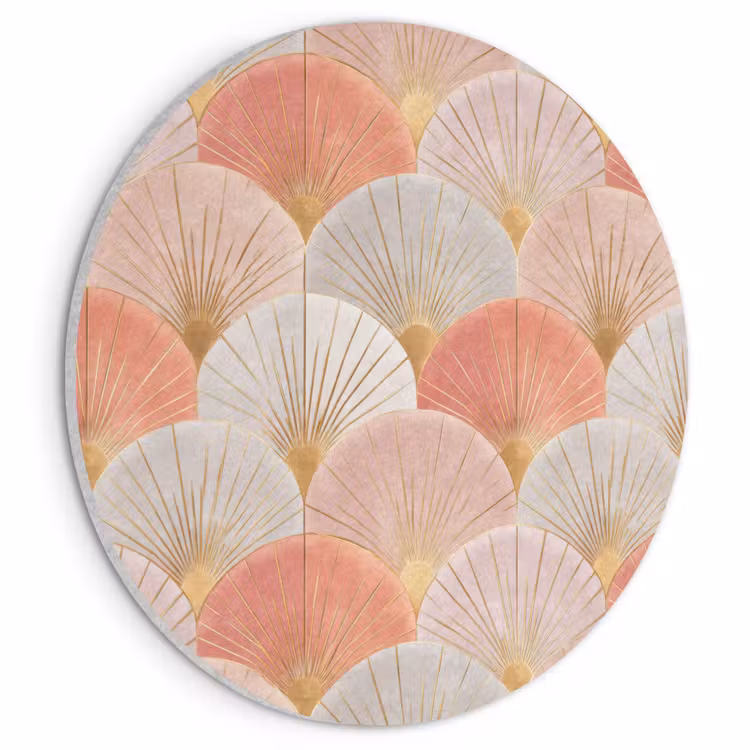 Akoestisch schilderij rond - Waaiers - Goud - Roze — 1
