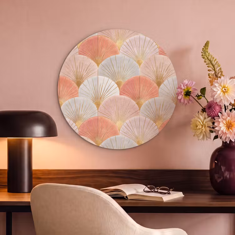 Akoestisch schilderij rond - Waaiers - Goud - Roze — 2
