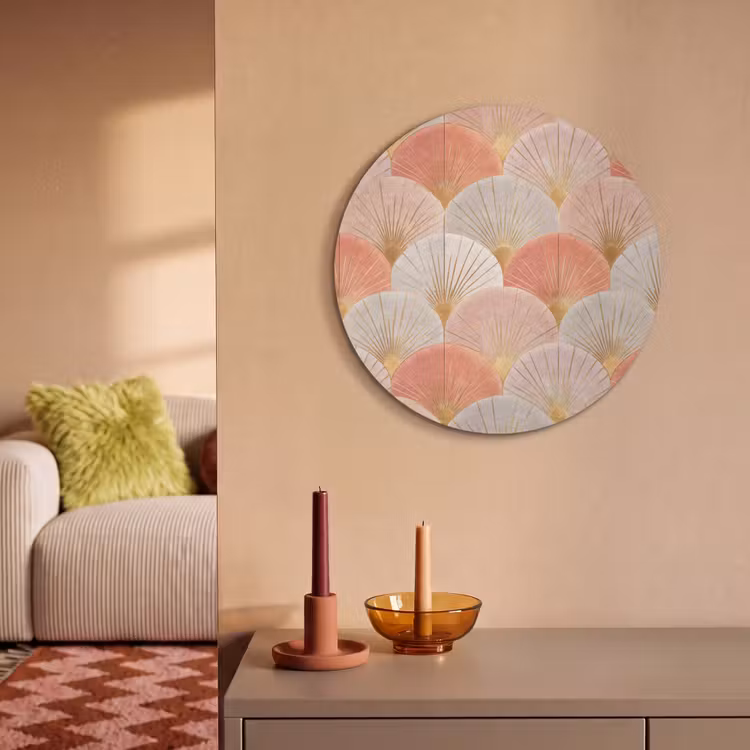 Akoestisch schilderij rond - Waaiers - Goud - Roze — 3