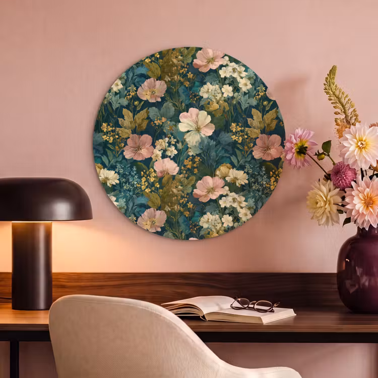 Akoestisch schilderij rond - Wilde bloemen - Botanisch - Patroon - Roze - Romantisch — 2