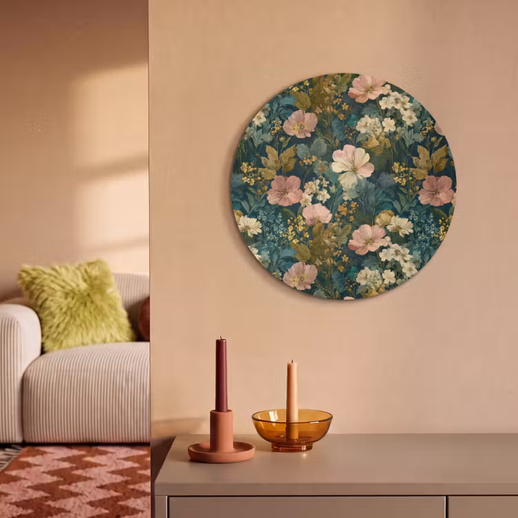 Akoestisch schilderij rond - Wilde bloemen - Botanisch - Patroon - Roze - Romantisch — 3