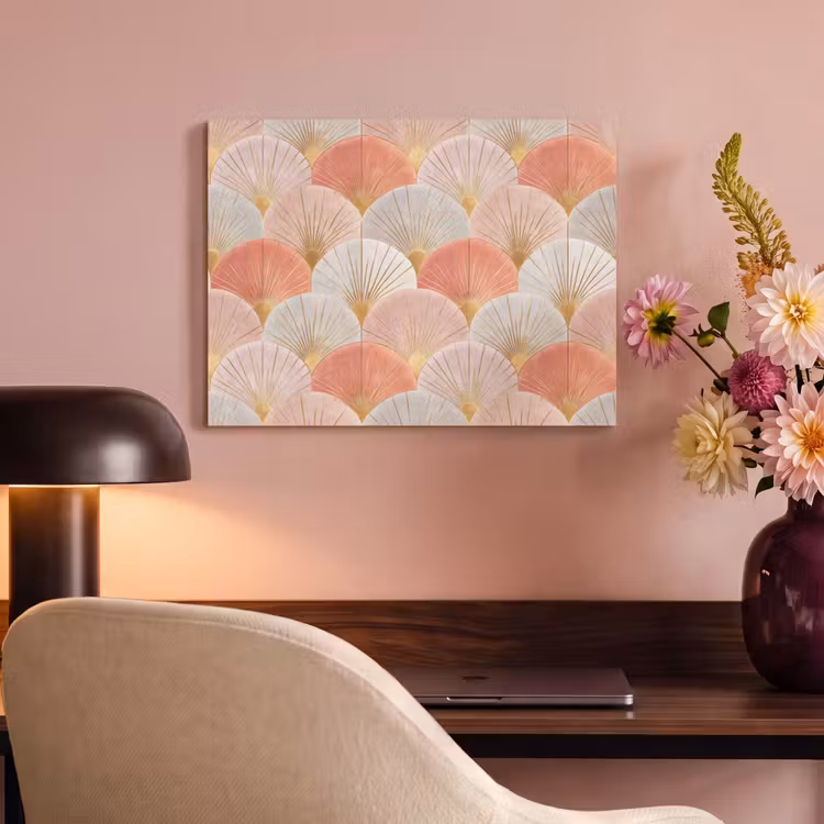 Akoestisch schilderij - Waaiers - Goud - Roze — 4