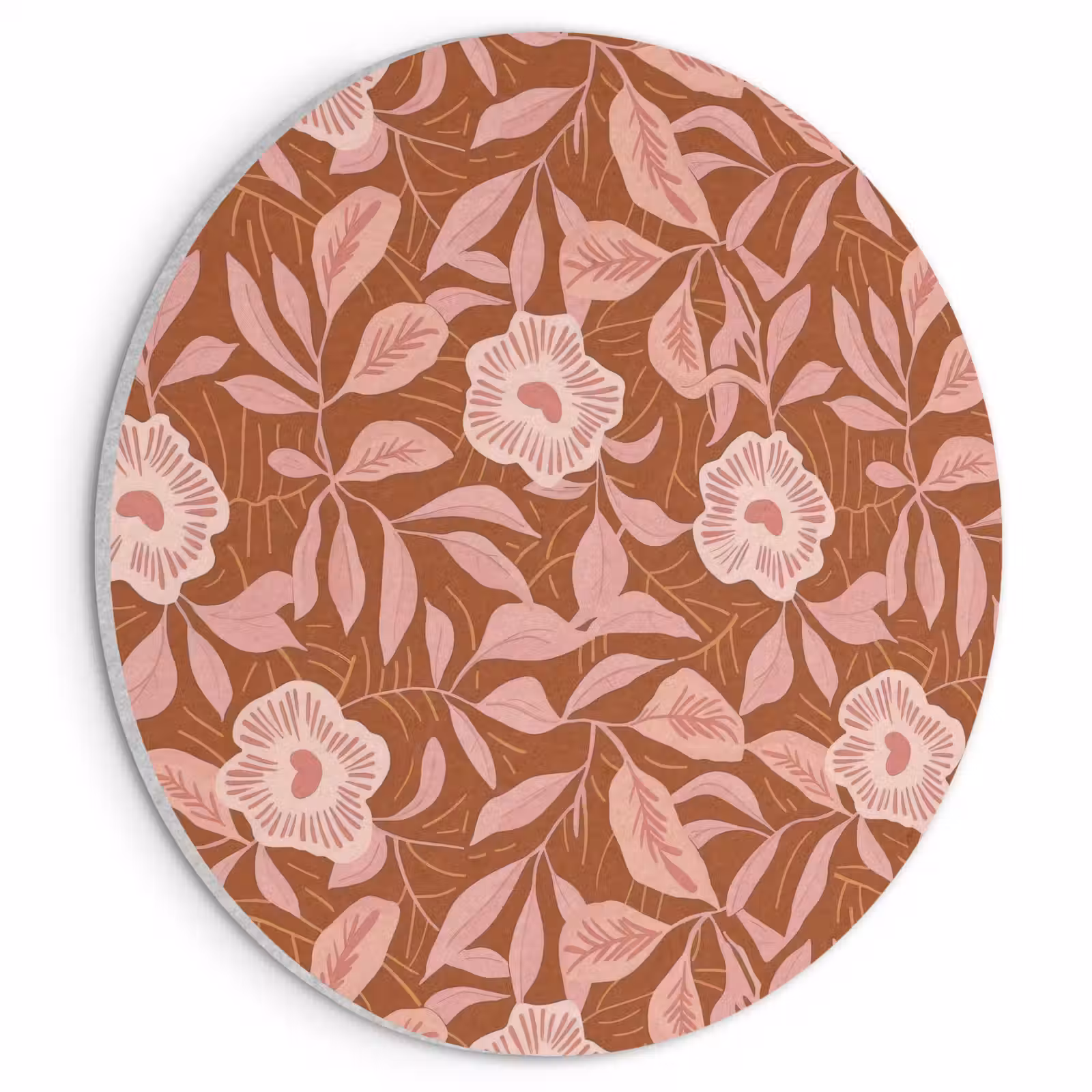 Akoestisch schilderij rond - Patroon - Bladeren - Terracotta — 1