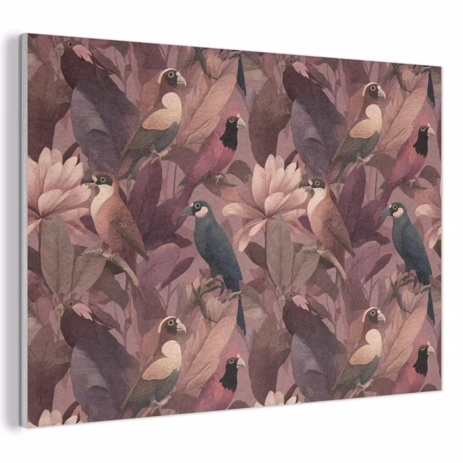 Akoestisch schilderij - Vogels - Bladeren - Roze — 1