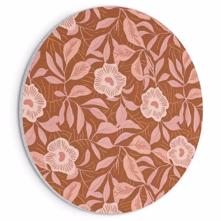 Akoestisch schilderij rond - Patroon - Bladeren - Terracotta — 1