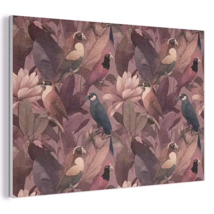 Akoestisch schilderij - Vogels - Bladeren - Roze — 1