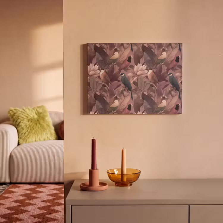 Akoestisch schilderij - Vogels - Bladeren - Roze — 2