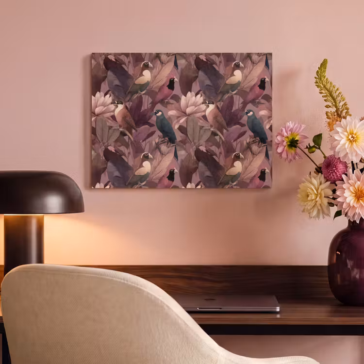 Akoestisch schilderij - Vogels - Bladeren - Roze — 4