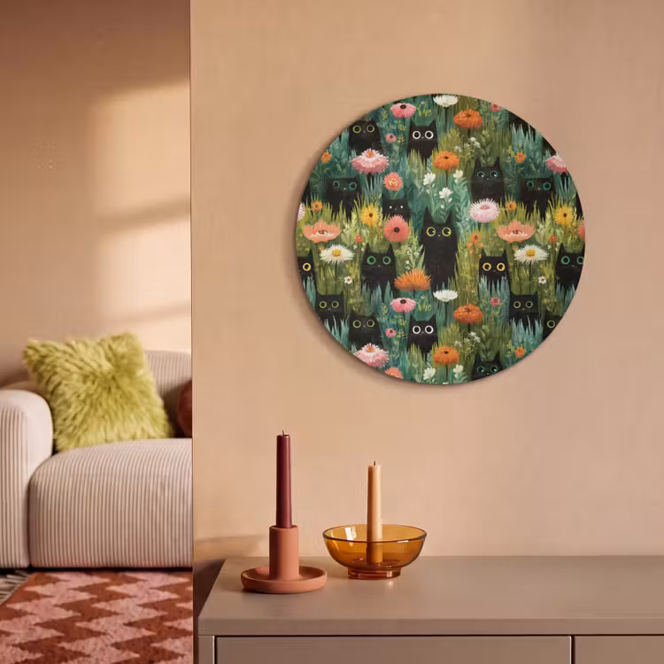 Akoestisch schilderij rond - Katten - Bloemen - Kleurrijk — 3