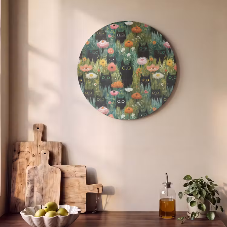 Akoestisch schilderij rond - Katten - Bloemen - Kleurrijk — 4
